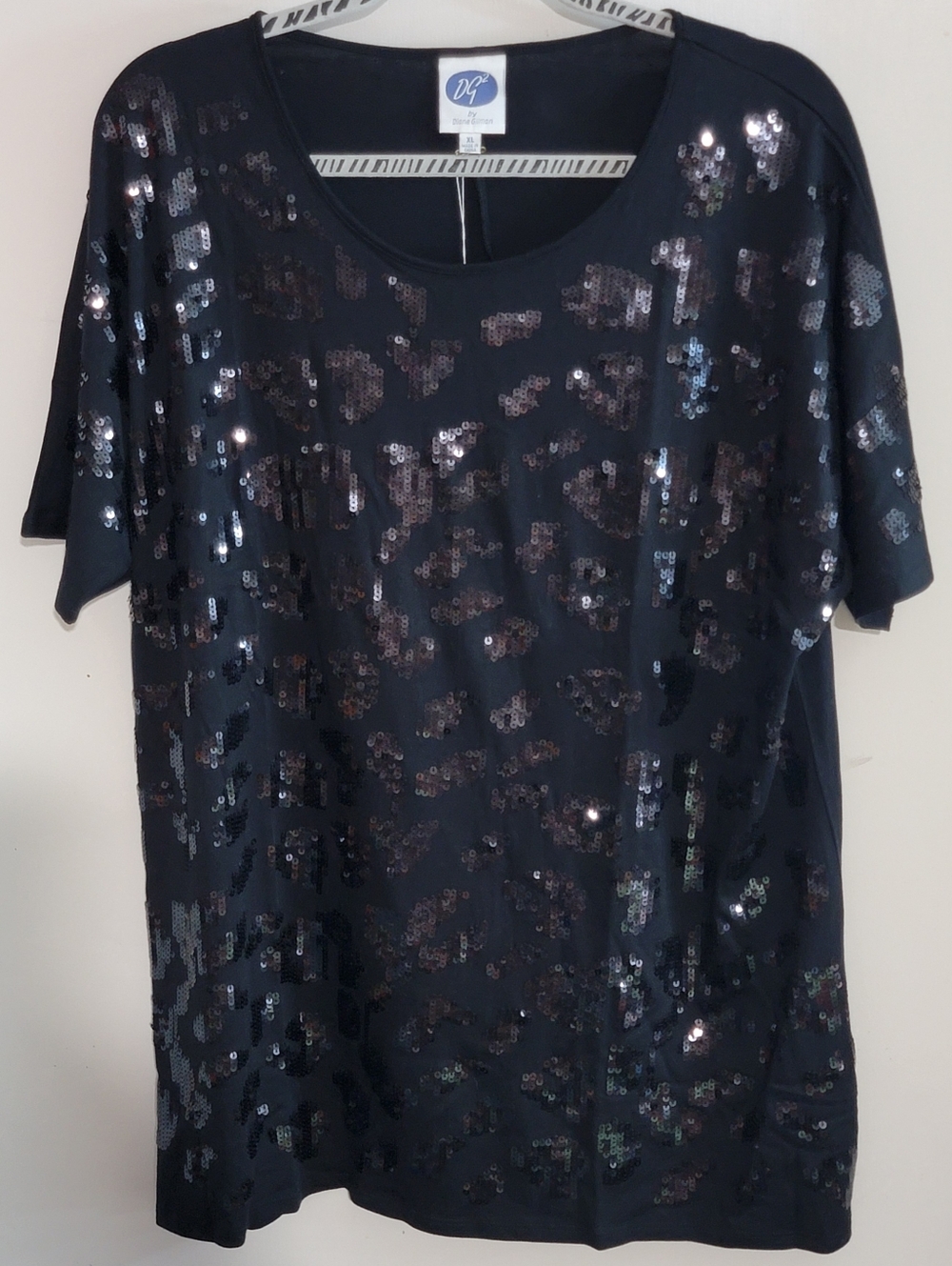 DG2 by Diane Gilman Black Sequin Short Sleeve Top
